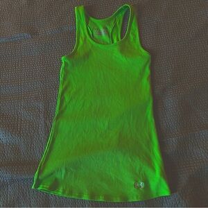 S UNDER ARMOUR FIITTED RACERBACK RIBBED TAMK NEON GREEN EUC